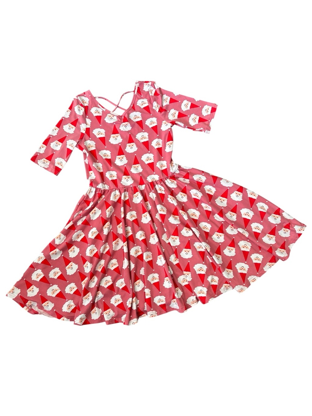 Dot Dot Smile Pink Santa Print Fit & Flare Twirl Holiday Dress 8/10